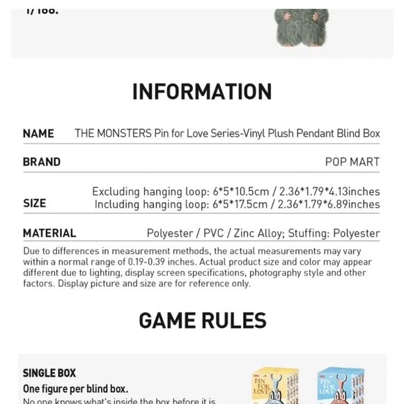 Pop Mart Monsters Plush Pendant, Authentic POPMART Pin for Love Labubu, G - Picture 5 of 6